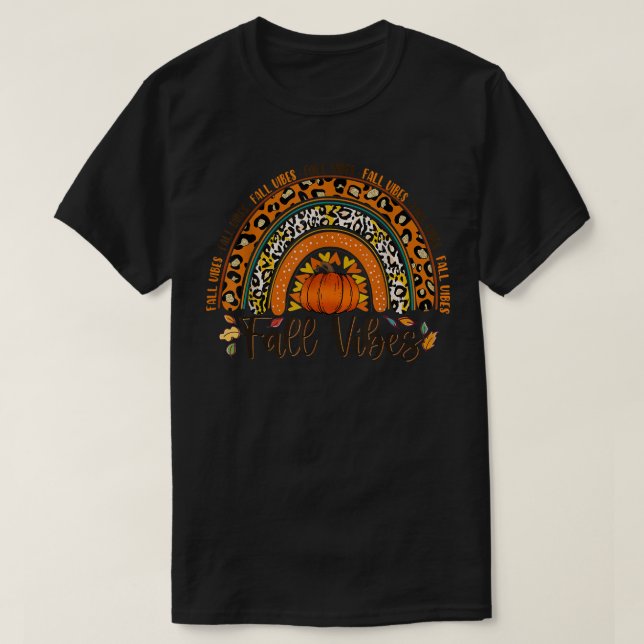 Groovy Hello Fall Vibes Autumn Rainbow Pumpkin Tha T-Shirt (Design Front)