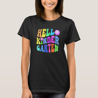 Groovy Hello Kindergarten Teacher Purple Kinder Re T-Shirt