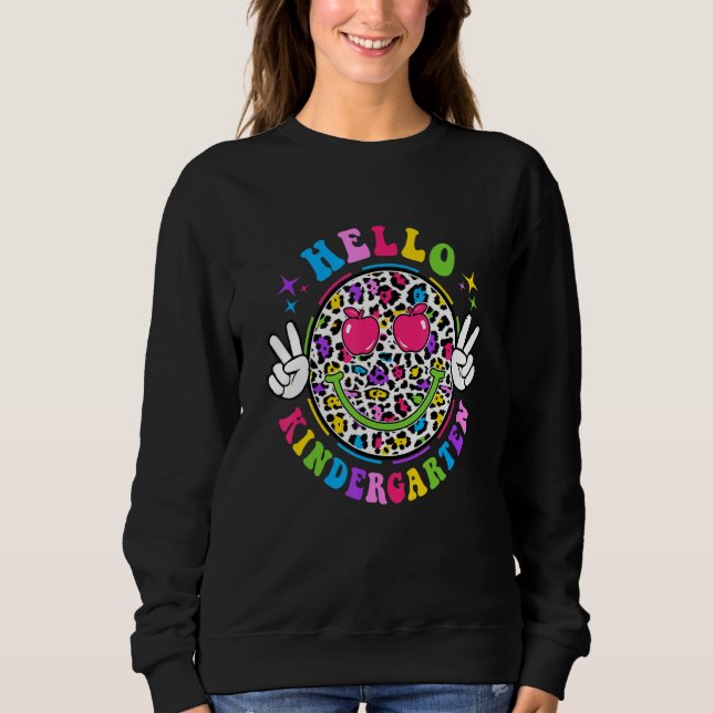 Groovy Hello Kindergarten Vibes Retro Teacher Back Sweatshirt (Front)