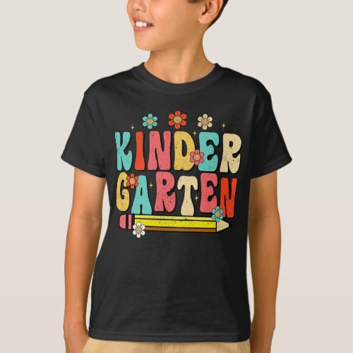 Groovy Hello Kindergarten Vibes Retro Teacher Back T_Shirt