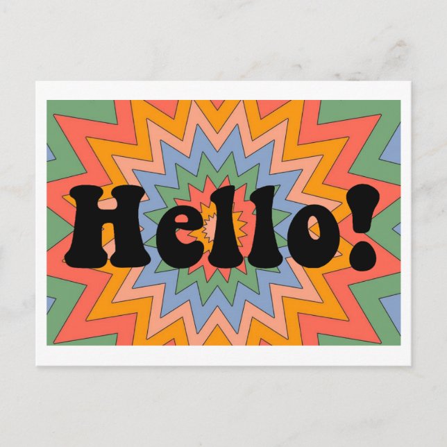 Groovy "Hello!" Postcard Retro Original Design (Front)