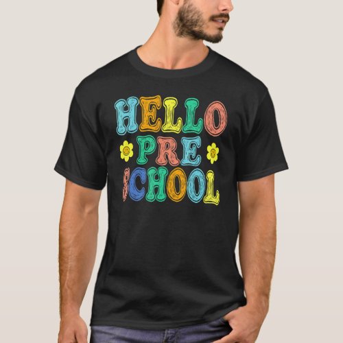 Groovy Hello Preschool Vibes Retro Teachers Back T T_Shirt
