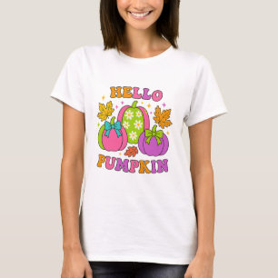 Groovy Hello Pumpkin Retro Fall Autumn Halloween T-Shirt