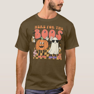 Groovy Here For The Boos Pumpkin Ghost Retro Face T-Shirt