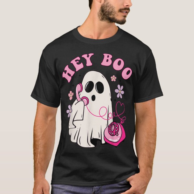 Groovy Hey Boo Cute Ghost Funny Halloween Girls T-Shirt (Front)