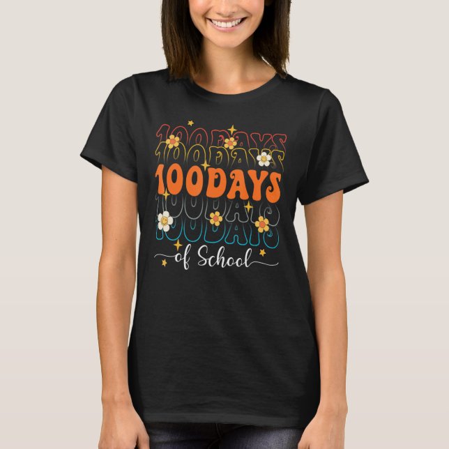 Groovy Hippie 100th Day Of School Teachers Happy 1 T-Shirt (Front)