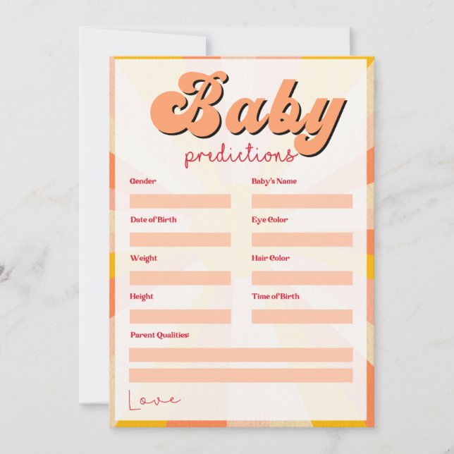 Groovy hippie baby shower games thank you card (Front)