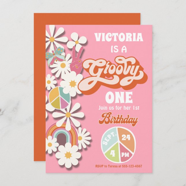 Groovy Hippie Birthday Party Invitation (Front/Back)