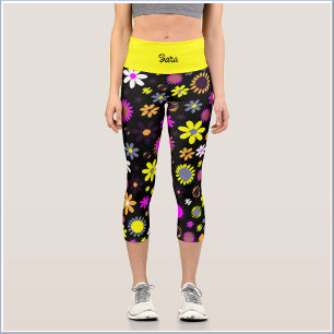 Groovy Hippie Black Floral Capri Leggings