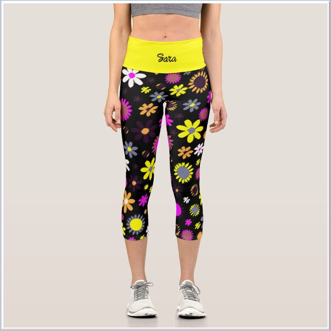 Groovy Hippie Black Floral Capri Leggings (Creator Uploaded)