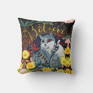 Groovy Hippie Boho Cat Believe Words-in-art Throw Pillow