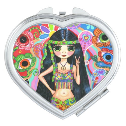 Groovy Hippie Chick Flowers  Paisleys Peace Sign Mirror For Makeup