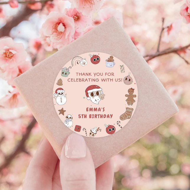 Groovy Hippie Christmas Santa Birthday Party Classic Round Sticker (Creator Uploaded)