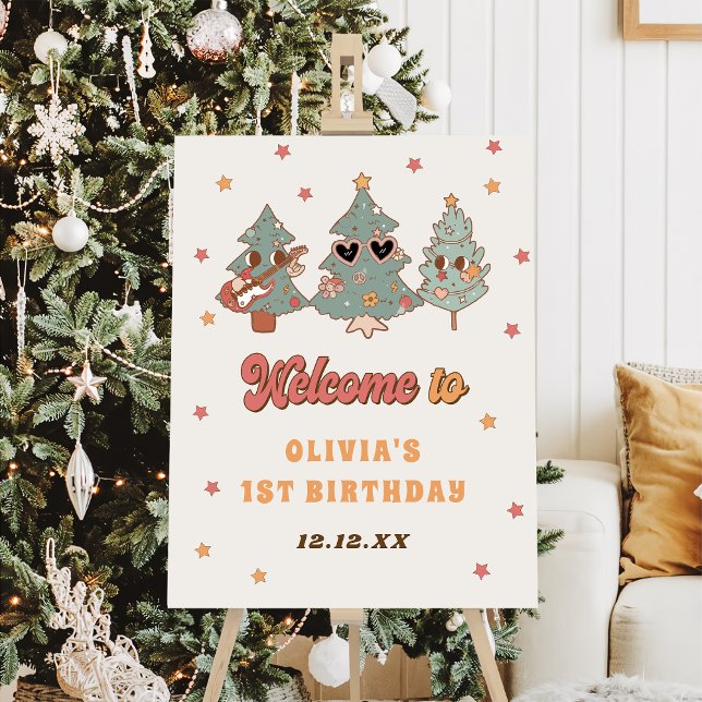 Groovy Hippie Christmas Tree Birthday Welcome Foam Board (Creator Uploaded)