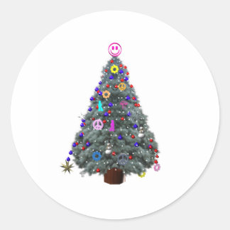 Groovy Hippie Christmas Tree Classic Round Sticker