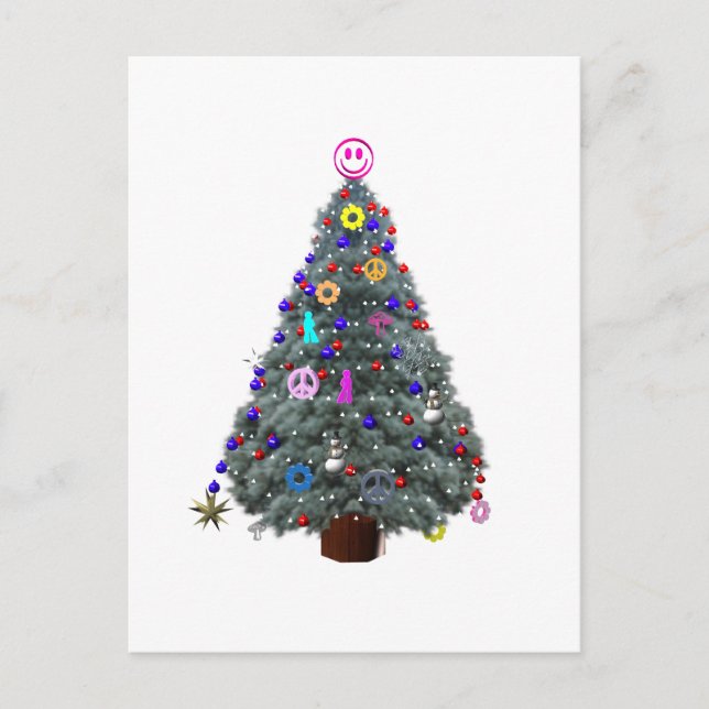 Groovy Hippie Christmas Tree Holiday Postcard (Front)