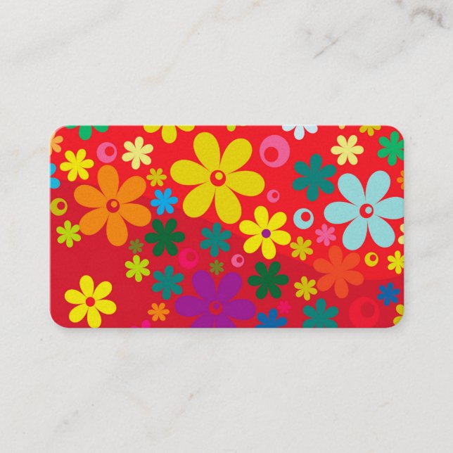 Groovy Hippie Colorful Flowers Love Peace Pattern Business Card (Front)
