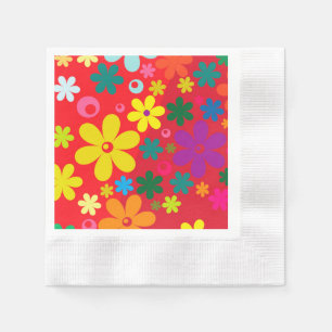 Groovy Hippie Colorful Flowers Love Peace Pattern Napkins