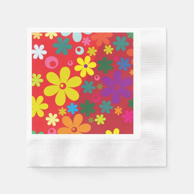 Groovy Hippie Colorful Flowers Love Peace Pattern Napkins (Front)