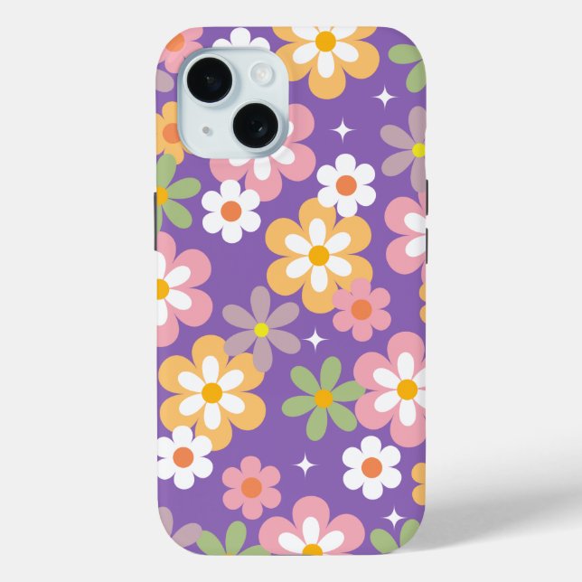 Groovy Hippie Daisy Pattern Purple Case-Mate iPhone Case (Back)