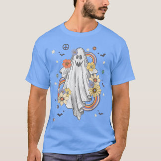 Groovy Hippie Decorations Floral Ghost Halloween T-Shirt