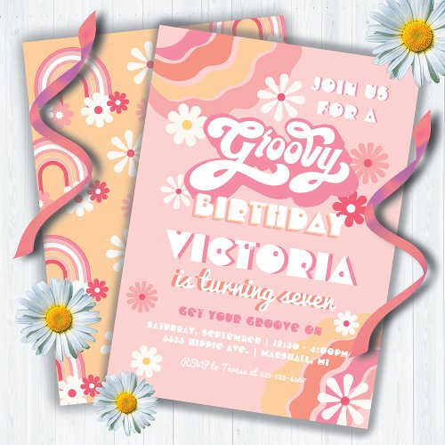 Groovy Hippie floral Birthday Party Invitation