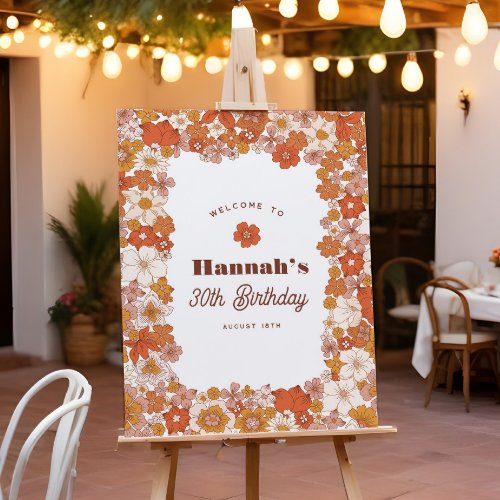 Groovy Hippie Floral Terracotta Birthday Sign