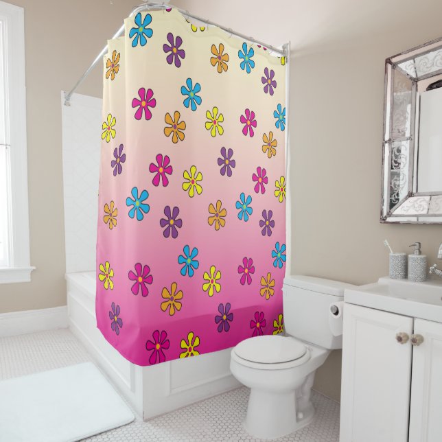 Groovy Hippie Flower Shower pink fade Curtain (In Situ)