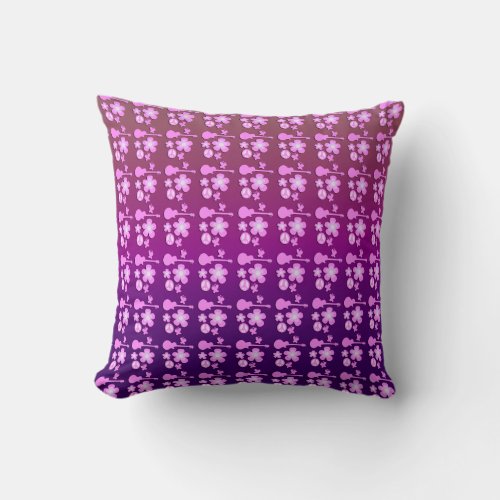 Groovy Hippie Guitar Pattern Throw Pillow