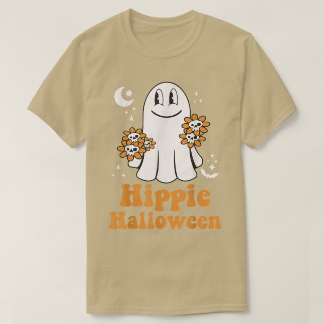 Groovy Hippie Halloween Costume Retro Floral Ghost T-Shirt (Design Front)