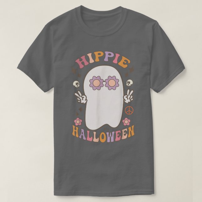 Groovy Hippie Halloween Vibes Costume Retro Ghost  T-Shirt (Design Front)