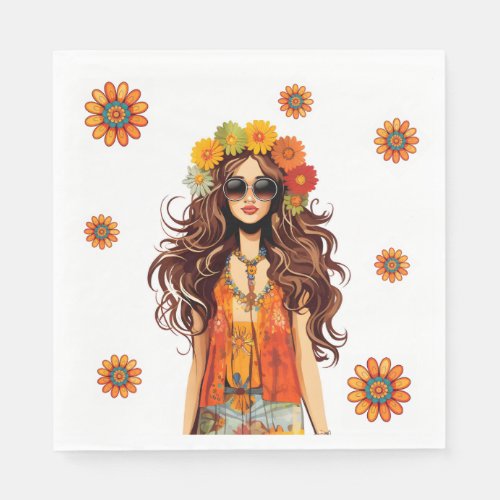 Groovy Hippie Hippy 1970s Themed Birthday Party Napkins