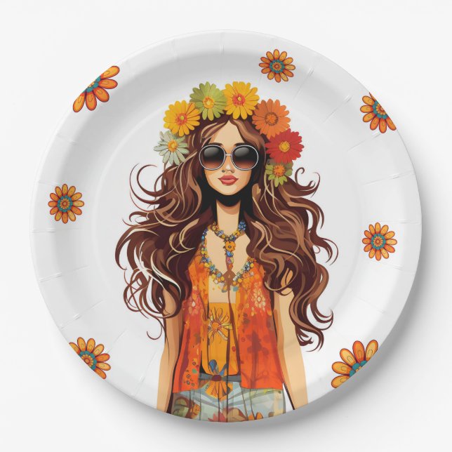 Groovy Hippie Hippy 1970s Themed Birthday Party Paper Plates (Front)