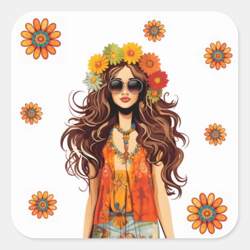 Groovy Hippie Hippy 1970s Themed Birthday Party Square Sticker