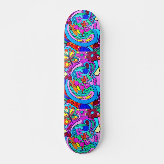 groovy hippie love skateboard deck (Front)