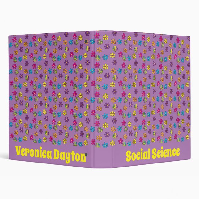 Groovy Hippie Peace and Flower Shower 3 Ring Binder (Background)