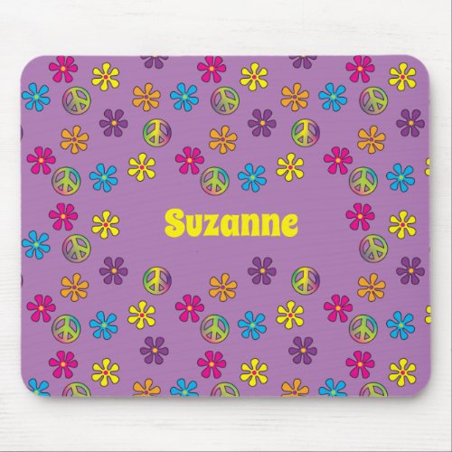 Groovy Hippie Peace and Flower Shower Mouse Pad