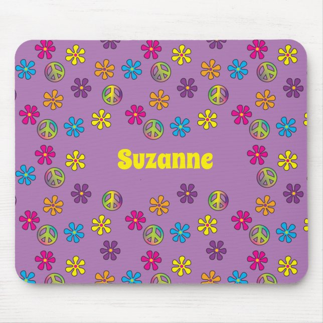 Groovy Hippie Peace and Flower Shower Mouse Pad (Front)