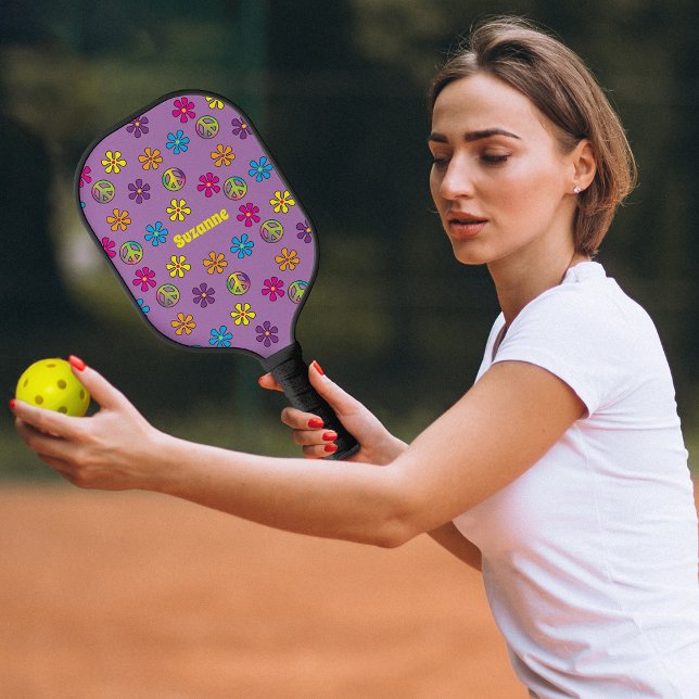 Groovy Hippie Peace and Flower Shower Pickleball Paddle (Creator Uploaded)