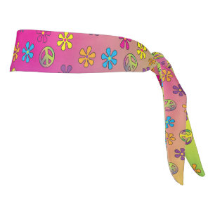 Groovy Hippie Peace and Flower Shower Tie Dye Headband