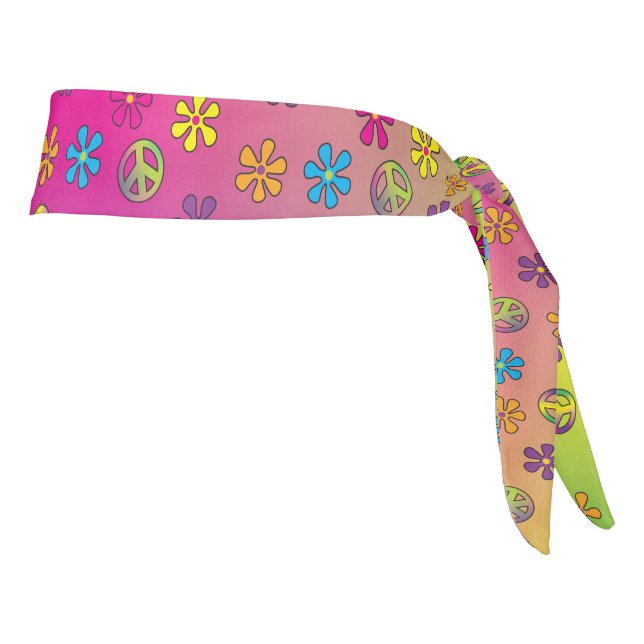 Groovy Hippie Peace and Flower Shower Tie Dye Tie Headband (Rotate 90)