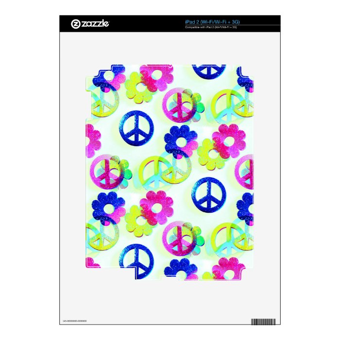 Groovy Hippie Peace Signs Flower Power Aqua Decal For The iPad 2