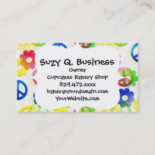 Groovy Hippie Peace Signs Flower Power Sparkle Business Card