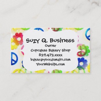 Groovy Hippie Peace Signs Flower Power Sparkle Business Card by PrettyPatternsGifts at Zazzle