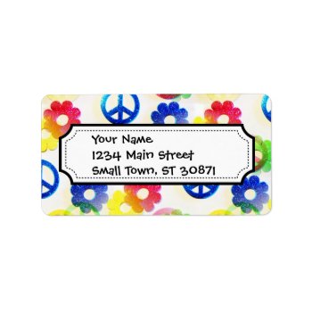 Groovy Hippie Peace Signs Flower Power Sparkle Label by PrettyPatternsGifts at Zazzle