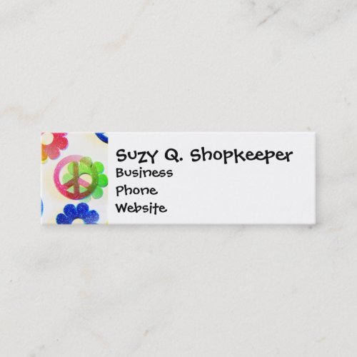 Groovy Hippie Peace Signs Flower Power Sparkle Mini Business Card