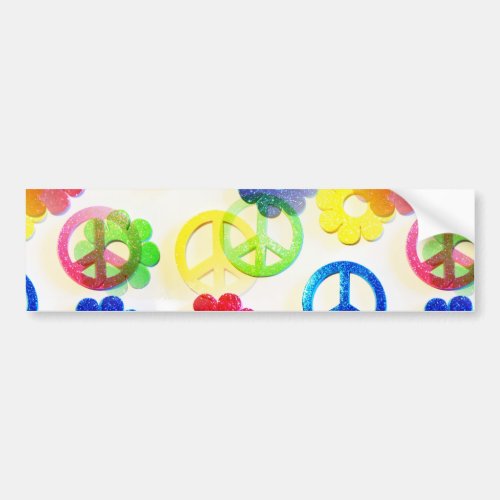 Groovy Hippie Peace Signs Flower Power Sparkles Bumper Sticker