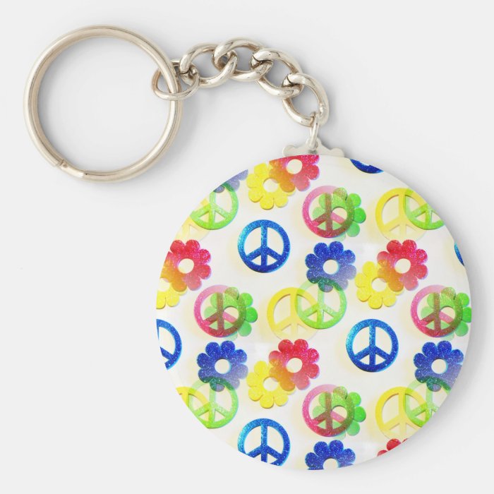 Groovy Hippie Peace Signs Flower Power Sparkles Keychains