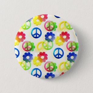 Groovy Hippie Peace Signs Flower Power Sparkles Pinback Button