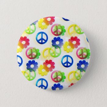 Groovy Hippie Peace Signs Flower Power Sparkles Pinback Button by PrettyPatternsGifts at Zazzle